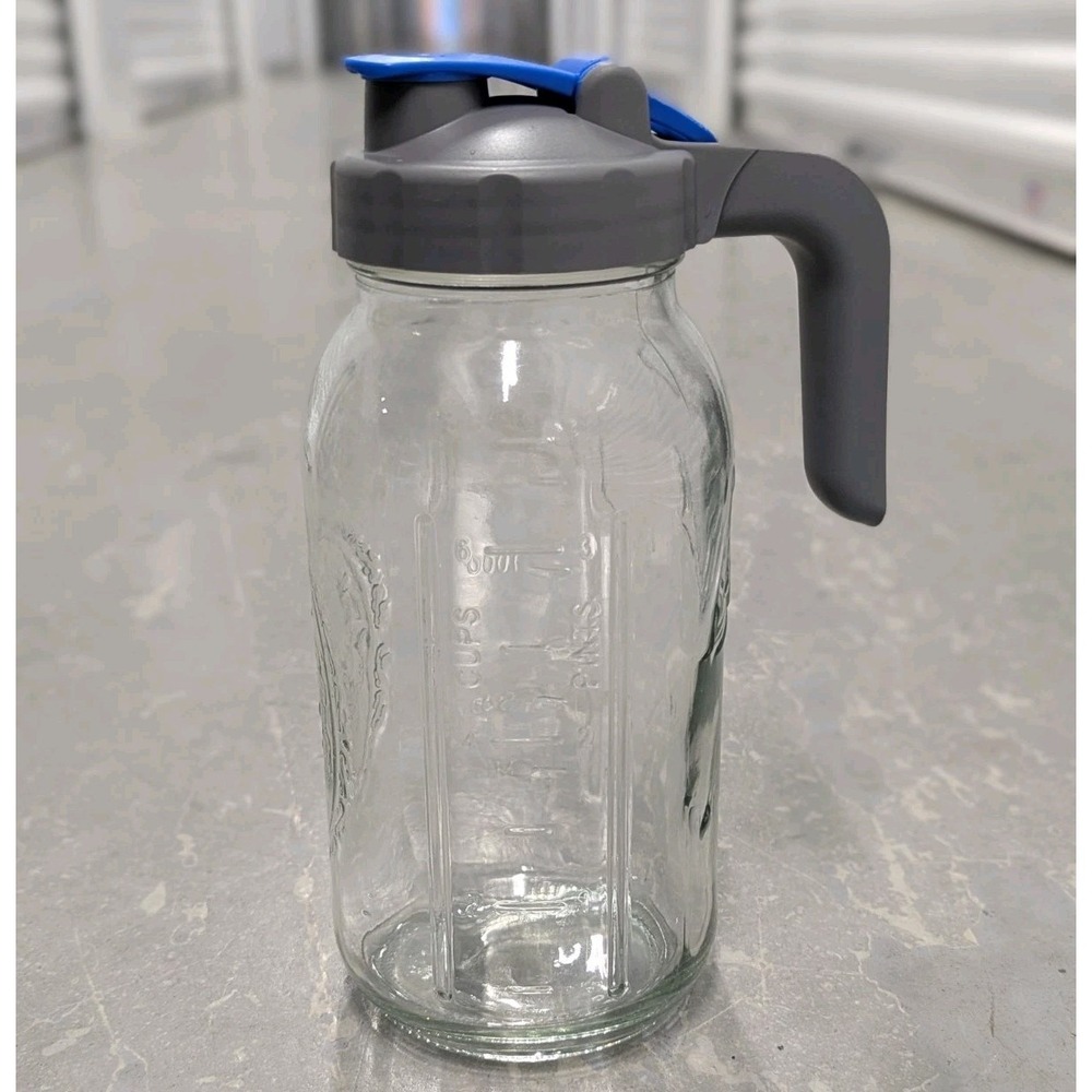 Farmhouse Mason Jar Pitcher‎ Pour Spout Lid 64 oz Quart Wide Mouth Glass NEW